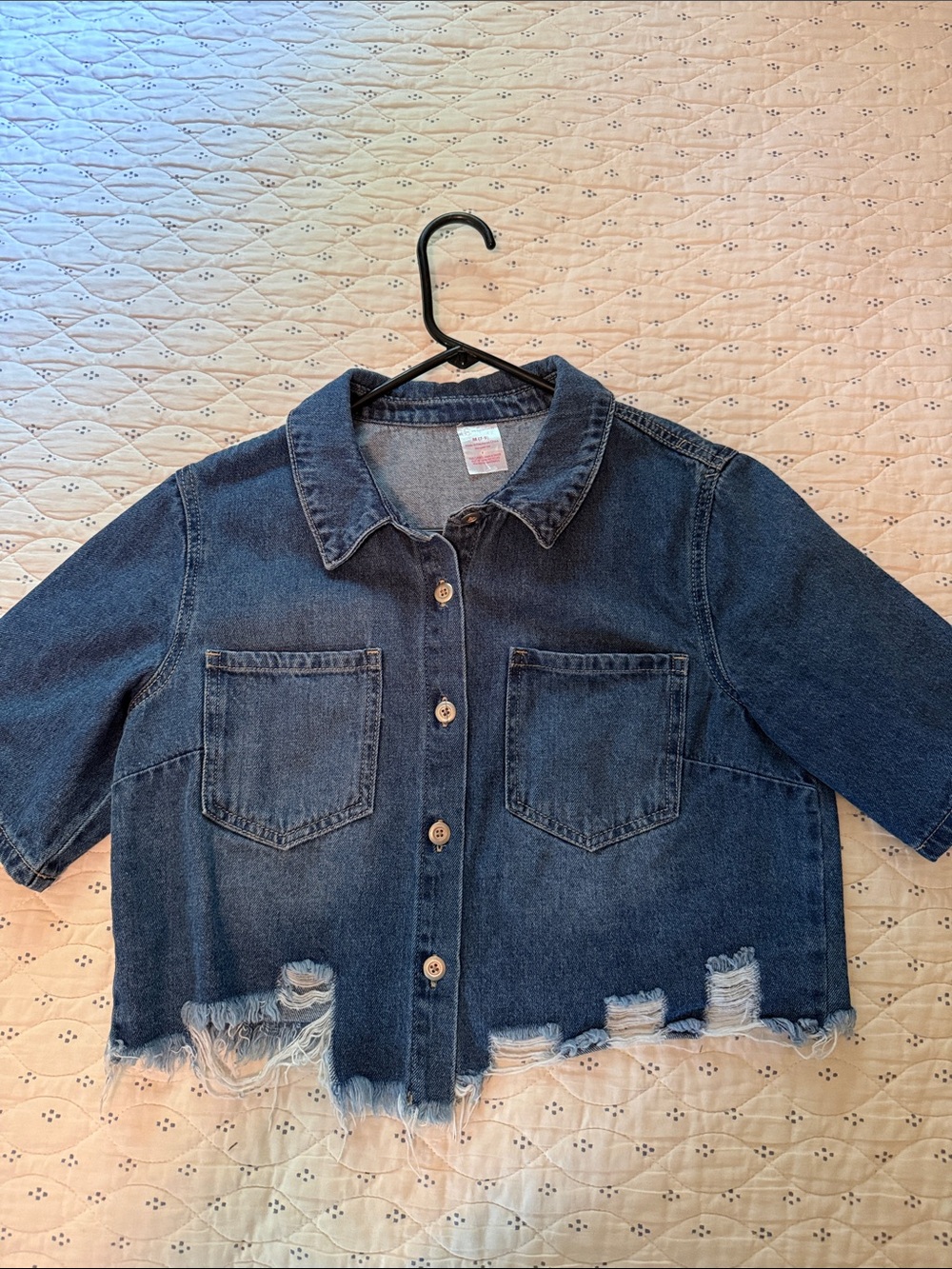 No Boundaries Dark Blue Cropped Denim Button-Down Shirt Medium 7/9